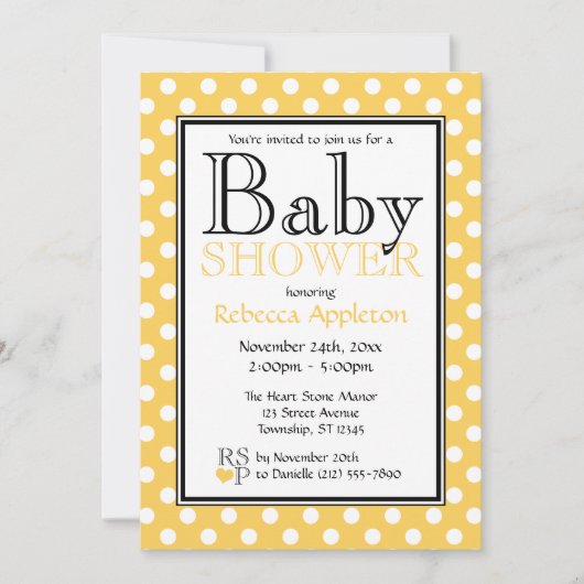 Invitations à la douche à bébé jaune Polka Dot (Devant)