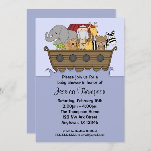 Invitations à la douche bébé Ark de Noah (Devant / Derrière)
