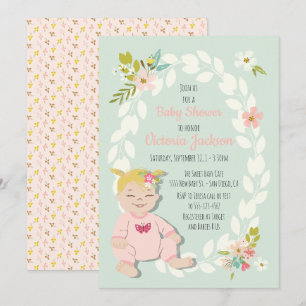invitations à la douche bébé blonde fleurie douce