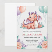 invitations à la douche bébé dragon mignonne (Devant / Derrière)
