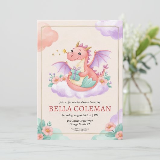 invitations à la douche bébé dragon mignonne (Debout devant)