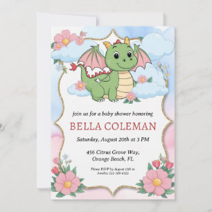 invitations à la douche bébé dragon mignonne
