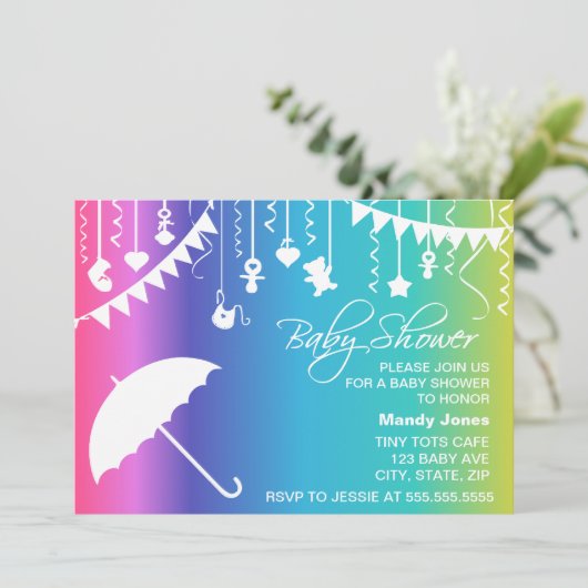 Invitations à la douche bébé moderne avec paraplui (Debout devant)