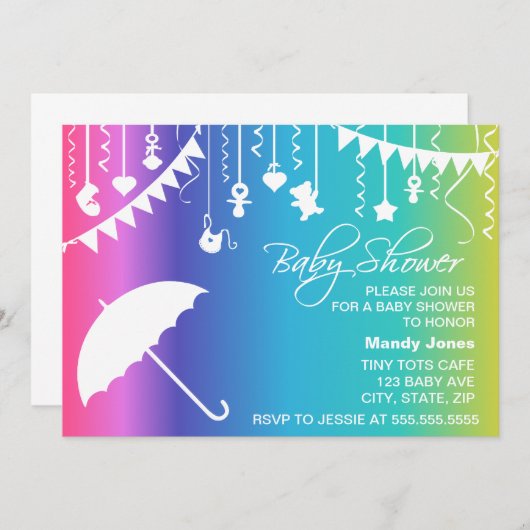 Invitations à la douche bébé moderne avec paraplui (Devant / Derrière)