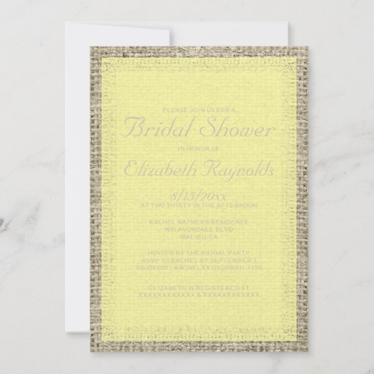 Invitations à la douche nuptiale de Burlap jaune (Devant)