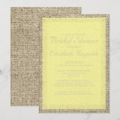 Invitations à la douche nuptiale de Burlap jaune (Devant / Derrière)