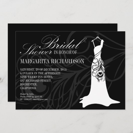 invitations à la douche nuptiale noire avec robe m (Devant / Derrière)