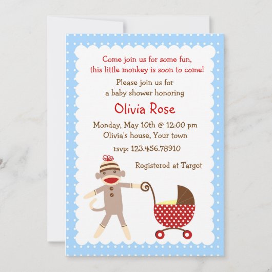 Invitations à la douche pour bébés au singe de soi (Devant)