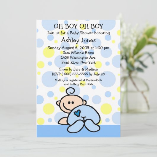 Invitations à la douche pour bébés de mignons Oh B (Debout devant)