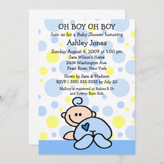 Invitations à la douche pour bébés de mignons Oh B (Devant / Derrière)