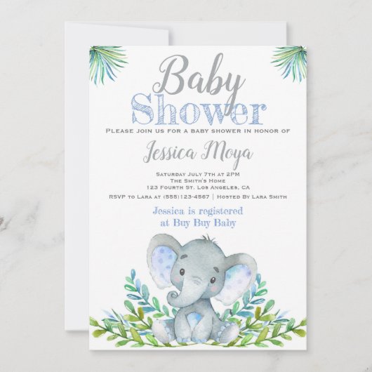 Invitations à la douche pour bébés éléphant (Devant)
