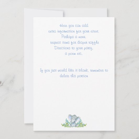 Invitations à la douche pour bébés éléphant (Dos)