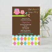 Invitations à la douche pour bébés Owl (Debout devant)