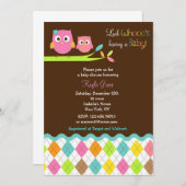 Invitations à la douche pour bébés Owl (Devant / Derrière)