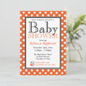 Invitations à la douche pour bébés Polka Dot Orang (Debout devant)