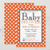 Invitations à la douche pour bébés Polka Dot Orang (Devant / Derrière)