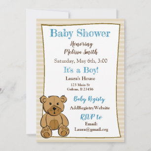 Invitations à la douche pour bébés Teddy Bear Boy