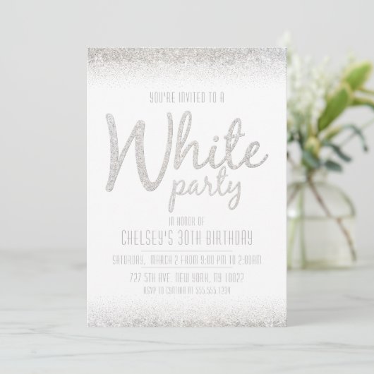 Invitations à la fête blanche Parties scintillant (Debout devant)