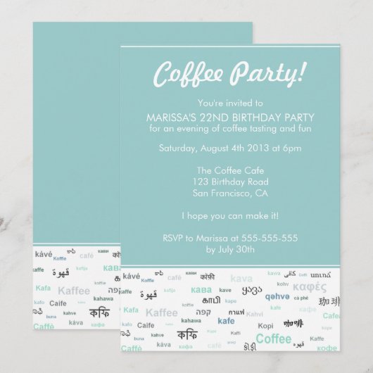 Invitations à la fête d'anniversaire à thème Blue  (Devant / Derrière)