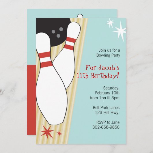 Invitations à la fête d'anniversaire à thème Bowli (Devant / Derrière)