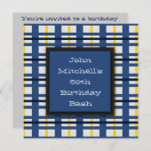 Invitations à la fête d'anniversaire Blue Plaid (Devant / Derrière)