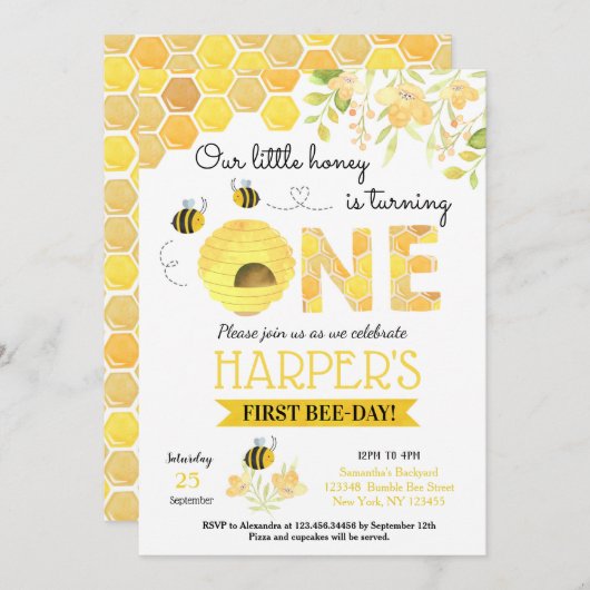 Invitations à la fête d'anniversaire Bumble Bee (Devant / Derrière)