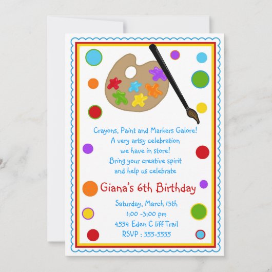 Invitations à la fête d'anniversaire d'Art Paint C (Devant)