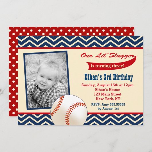 Invitations à la fête d'anniversaire de baseball (Devant / Derrière)