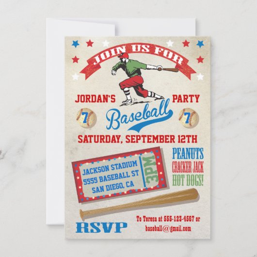 Invitations à la fête d'anniversaire de baseball v (Devant)