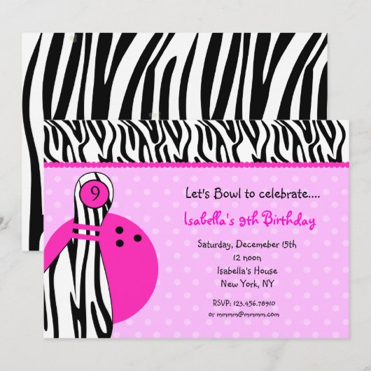 Invitations à la fête d'anniversaire de Bowling (Devant / Derrière)