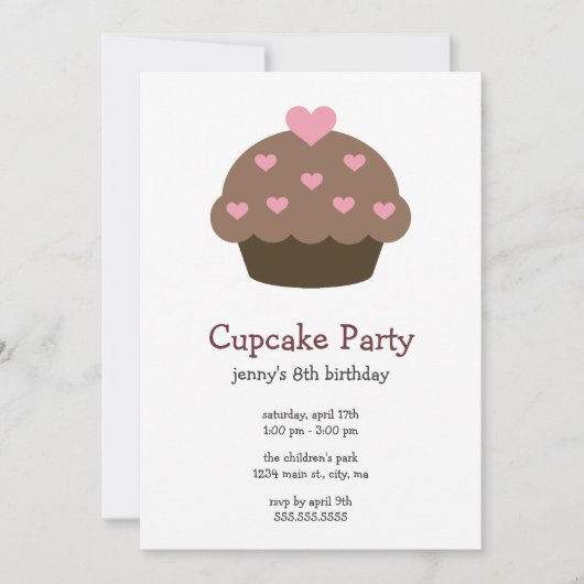 Invitations à la fête d'anniversaire de Cupcake (Devant)