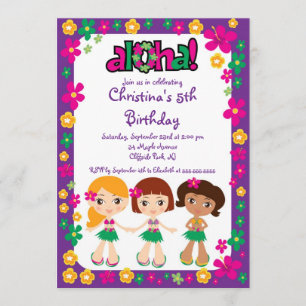Invitations à la fête d'anniversaire de Cute Aloha