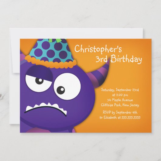 Invitations à la fête d'anniversaire de Cute Monst (Devant)