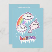 Invitations à la fête d'anniversaire de Cute Narwh (Devant / Derrière)