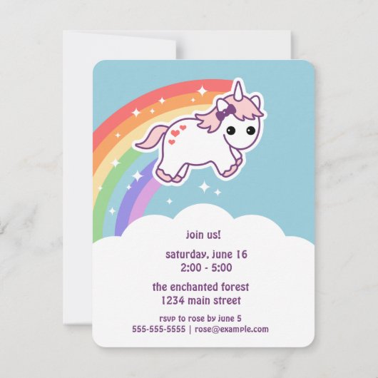 Invitations à la fête d'anniversaire de Cute Rainb (Dos)