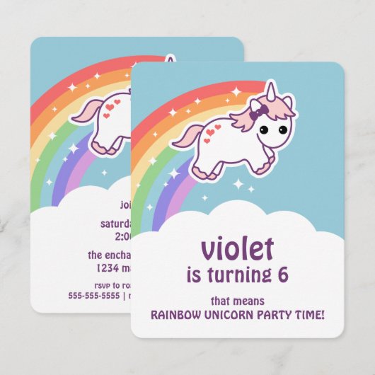 Invitations à la fête d'anniversaire de Cute Rainb (Devant / Derrière)