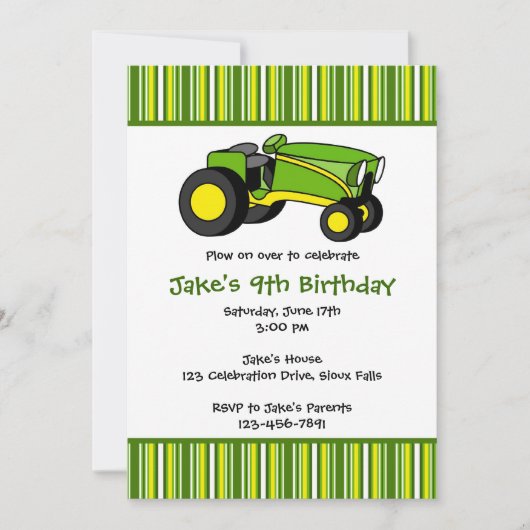 Invitations à la fête d'anniversaire de Green Trac (Devant)
