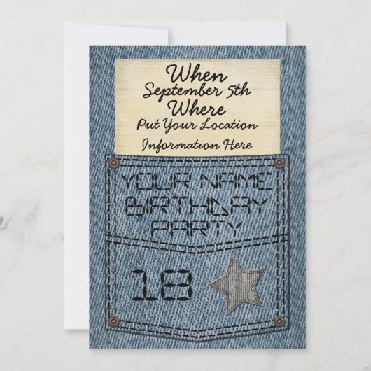 Invitations à la fête d'anniversaire de Jeans Pock (Dos)