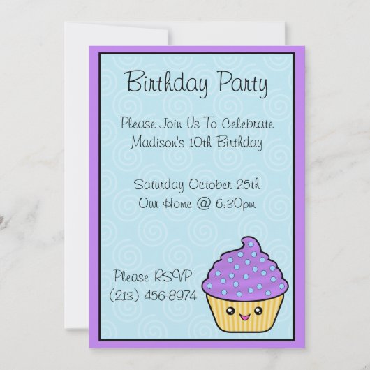 Invitations à la fête d'anniversaire de Kawaii Cup (Devant)