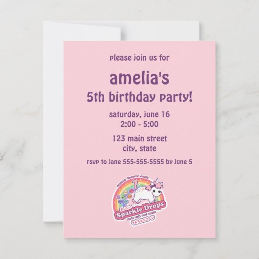 Invitations à la fête d'anniversaire de la Candy d (Dos)