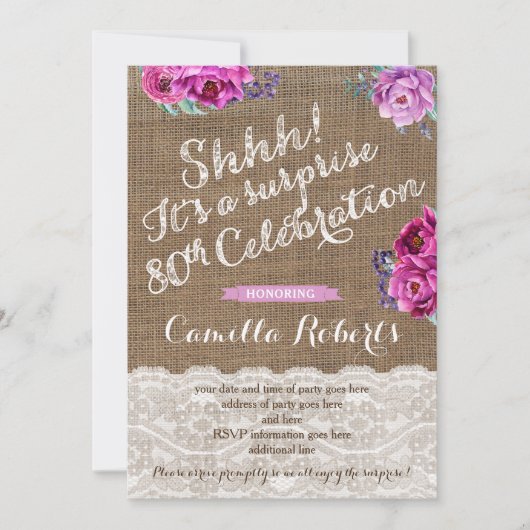 Invitations à la fête d'anniversaire de la femme 8 (Devant)