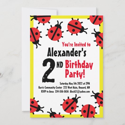 Invitations à la fête d'anniversaire de Lady Bug A (Devant)