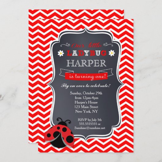 Invitations à la fête d'anniversaire de Ladybug (Devant / Derrière)