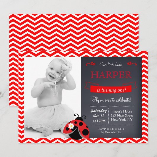 Invitations à la fête d'anniversaire de Ladybug (Devant / Derrière)