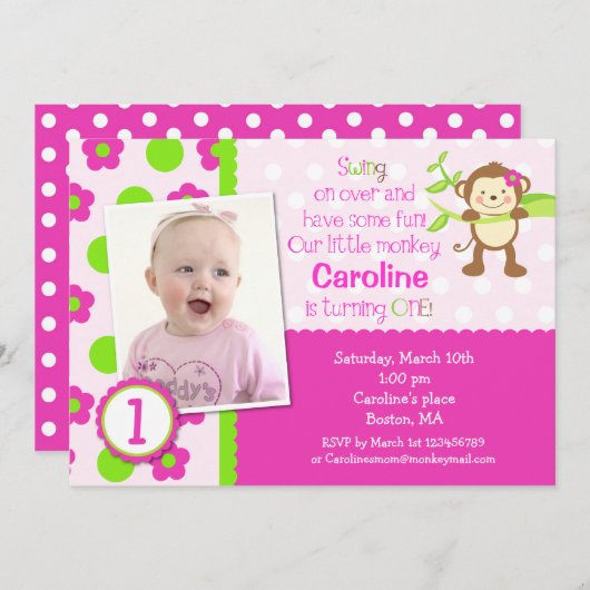 Invitations à la fête d'anniversaire de Mod Monkey (Devant / Derrière)