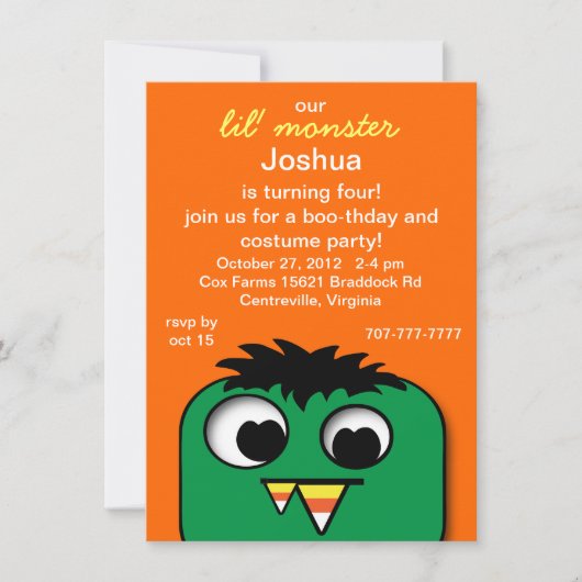 Invitations à la fête d'anniversaire de Monster Ki (Devant)