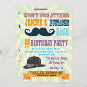 Invitations à la fête d'anniversaire de Mustache (Devant / Derrière)