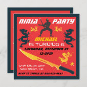 Invitations à la fête d'anniversaire de Ninja (Devant / Derrière)