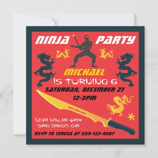 Invitations à la fête d'anniversaire de Ninja (Devant)