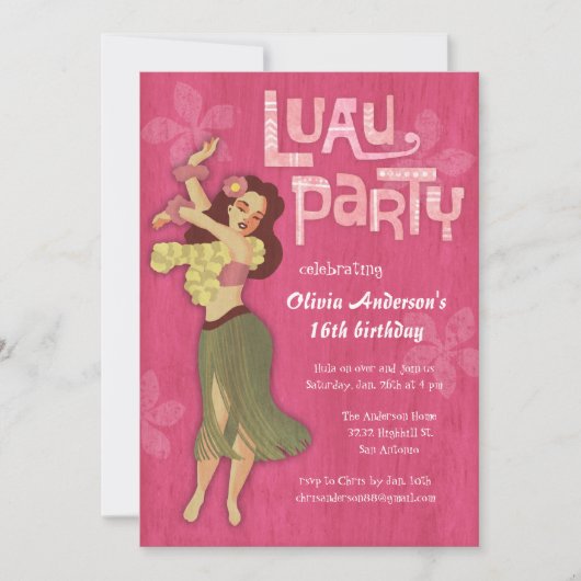 Invitations à la fête d'anniversaire de Pink Luau (Devant)